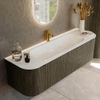 Mondiaz KURVE-DLUX Ensemble meuble de salle de bains - 150x46x40cm - 1 tiroir - 2 portes - lavabo solid surface - centre - 1 trou de robinet - Shadow SW1414063