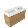 Saniclass Holz Pure Badkamermeubelset - 120x45x72cm - Legend keramische wastafel mat wit - 2 wasbakken - zonder kraangaten - 4 lades - mat eiken natural (hout) SW1596141