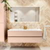 MONDIAZ VICA Ensemble meuble de salle de bains - 140cm - meuble bas rosee - 2 tiroirs - lavabo cloud double - sans trous de robinet - version haute 60cm - talc SW1083494
