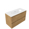 Saniclass Holz Pure Badkamermeubelset - 100x45x73.9cm - Chaci keramische wastafel wit - 1 wasbak - zonder kraangat - 2 lades - mat eiken natural (hout) SW1478814