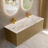 Ensemble de meuble de salle de bain Mondiaz KURVE-DLUX - 120x46x40cm - 1 tiroir - lavabo en solid surface - double - 2 trous de robinet - Dusk SW1415509