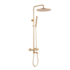 Fortifura Calvi Ensemble de douche pluie - thermostatique - douche de tête 30cm - flexible métallique - douchette bâton - bec de baignoire pivotant - Laiton brossé PVD (Or) SW1592480