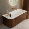 MONDIAZ KURVE-DLUX 105cm Meuble salle de bain avec module 25 G - couleur Walnut - 1 tiroir - 1 porte - vasque BIG SMALL droite - sans trou de robinet - couleur Opalo SW1137641