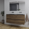 Saniclass Chaci Meuble de salle de bain - 120x46x55cm - lavabo en céramique noir - 2 vasques - sans trous de robinet - 2 tiroirs - miroir rectangulaire - noyer (hout) SW816583