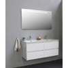 Basic Bella Meuble lavabo céramique avec 2 trou de robinet avec miroir avec éclairage 120x55x46cm Flat Pack Blanc haute-brillance SW538856