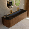 MONDIAZ KURVE 145cm Meuble salle de bain avec module 25 G - couleur Walnut - 1 tiroir - 1 porte - vasque BIG LARGE droite - 2 trous de robinet - Urban SW1138503