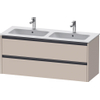 Duravit Ketho.2 Wastafelonderbouwkast - met 2 laden - voor dubbele wastafel - 128x48x55cm - met grepen antraciet - taupe supermat SW772429