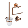 Fortifura Calvi Toiletset 3-delig - toiletrolhouder - zonder klep - toiletborstel - handdoekhaak dubbel rond - PVD - geborsteld koper SW1248428