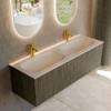 MONDIAZ KURVE-DLUX Meuble de salle de bains 140 cm couleur Shadow avec 2 tiroirs et 0 portes. Lavabo STOR SMALL Double 2 trous de robinet Meli. SW1431853