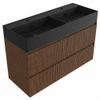 Saniclass Holz Atelier Badkamermeubelset - 120x45x72cm - Legend keramische wastafel mat zwart - 2 wasbakken - zonder kraangaten - 2 lades - mat walnut pure (hout) SW1579632