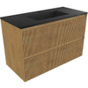 Saniclass Holz Atelier Badkamermeubelset - 100x45x62cm - Vygo keramische wastafel zwart - 1 wasbak - 1 kraangat - 2 lades - mat eiken natural (hout) SW1478969