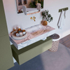 Mondiaz ALAN-DLUX Ensemble de meuble - 100cm - meuble Army mat - 1 tiroir - Lavabo Cloud Glace suspendu - vasque Droite - 0 trous de robinet SW806140