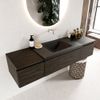 MONDIAZ BUKLA meuble de salle de bain 160 cm avec module 40 couleur Marron Foncé avec 3 tiroirs. Lavabo CLOUD milieu 0 trous de robinet couleur Urban. SW1382167