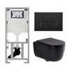 QeramiQ Dely Swirl Toiletset - 36.3x51.7cm - Geberit UP320 inbouwreservoir - met Burda frame - slim zitting - mat zwarte bedieningsplaat - rechthoekige knoppen - mat zwart SW1130193