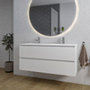Adema Chaci Meuble salle de bain - 120x46x57cm - 2 vasques en céramique blanche - 2 trous de robinet - 2 tiroirs - miroir rond avec éclairage - blanc mat SW816305