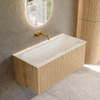 MONDIAZ KURVE-DLUX Meuble de salle de bains 100 cm couleur Oak avec 1 tiroir. Vasque BIG MEDIUM centrée sans trou de robinet couleur Ostra. SW1137725