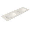 Saniclass Flow Meubelwastafel - 141x46x1.5cm - overloop - 2 wasbakken - 2 kraangaten - solid surface wit mat SW1174117