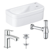 GROHE Euro ensemble lavabo 37x18cm robinet GROHE droit siphon Saniclass bonde Chromé Blanc SW679980