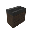 Saniclass Holz Pure Badkamermeubelset - 80x45x72cm - Legend keramische wastafel mat zwart - 1 wasbak - zonder kraangat - 2 lades - mat eiken charcoal (hout) SW1580173