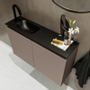 MONDIAZ TURE Kit lave-mains - 80x23x50cm - 1 trou de robinet - 2 portes - fumée mate - Lavabo à gauche - Solid Surface Noir SW475307