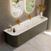 Mondiaz KURVE-DLUX Ensemble meuble de salle de bains - 170x46x40cm - 1 tiroir - 2 portes - vasque solid surface - central - 2 trous de robinet - Shadow SW1414380