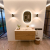 Mondiaz CIRO-DLUX Meuble de salle de bains - 110x45x50cm - lavabo solid surface Frappe - 1 vasque à droite - sans trous de robinetterie - 2 tiroirs - Chêne SW1530889