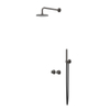 IVY Tribe Ensemble de douche pluie - encastré - symmetry - inverseur d’arrêt 2 voies - bras de plafond 20 cm - pomme de douche principale medium 20 cm - support avec sortie - flexible de douche 150 cm - douchette stick - RVS316 - PVD noir carbone brossé SW1032165