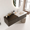 MONDIAZ BUKLA meuble de salle de bains 140 cm avec module 60 couleur Dark Brown avec 2 tiroirs. Lavabo CLOUD à droite 1 trou de robinet couleur Talc. SW1381992