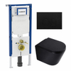 QeramiQ Dely Toiletset - 36.3x51.7cm - diepspoel - rimless - Geberit UP720 inbouwreservoir - softclose toilet zitting - 35mm - kunststof mat zwarte bedieningsplaat - ronde knoppen - mat zwart SW1427108