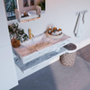 Mondiaz ALAN-DLUX Ensemble de meuble - 100cm - meuble Glace mat - 0 tiroirs - Lavabo Cloud Glace suspendu - vasque Gauche - 1 trou de robinet SW809098