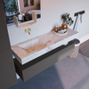 Mondiaz ALAN-DLUX Ensemble de meuble - 150cm - meuble Dark grey mat - 1 tiroir - Lavabo Cloud Frappe suspendu - vasque Gauche - 0 trous de robinet SW805497