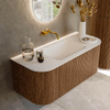 MONDIAZ KURVE 110cm Meuble salle de bain avec module 25 G et D - couleur Walnut - 1 tiroir - 2 portes - vasque CLOUD centre - sans trous de robinet - Talc SW1138558