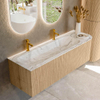 MONDIAZ KURVE-DLUX 145cm Meuble salle de bain avec module 25 D - couleur Oak - 1 tiroir - 1 porte - vasque BIG LARGE gauche - 2 trous de robinet - couleur Glace SW1137959