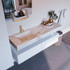 Mondiaz ALAN-DLUX Ensemble de meuble - 150cm - meuble Talc mat - 2 tiroirs - Lavabo Cloud Frappe suspendu - vasque Gauche - 1 trou de robinet SW805308