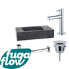 FugaFlow Eccelente Arredo fonteinset - 40x22x9cm - 1 kraangat - natuursteen - fonteinkraan chroom - zwart - Black Friday - SW1125264