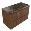 Saniclass Holz Atelier Ensemble de meubles de salle de bains - 100x45x63cm - plan de travail en pierre naturelle Noche Dark Emperador - sans trou de robinet - 2 tiroirs - noyer pur mat (bois) SW1478277