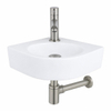 QeramiQ Fuente Pack Lave-mains d'angle - 30x30x10cm - 1 trou de robinet - céramique - robinet Inox brossé - Blanc brillant SW1111512