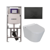 QeramiQ Luma Douche WC Set - Geberit UP320 inbouwreservoir - met Burda frame - fohn - ladydouche - mat zwarte kunststof bedieningsplaat - ronde knoppen - glans wit SW1472015