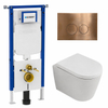 QeramiQ Dely Toiletset - 36.3x51.7cm - diepspoel - rimless - Geberit UP720 inbouwreservoir - softclose toilet zitting - 35mm - koperen bedieningsplaat - ronde knoppen - mat wit SW1428008
