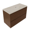 Saniclass Holz Pure Badkamermeubelset - 100x45x63cm - Travertine natuurstenen topblad - zonder kraangat - 2 lades - mat walnut pure (hout) SW1478860