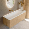 MONDIAZ KURVE-DLUX 125cm Meuble salle de bain avec module 25 D - couleur Oak - 1 tiroir - 1 porte - vasque BIG MEDIUM gauche - sans trou de robinet - couleur Opalo SW1137537