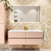 MONDIAZ VICA Ensemble meuble de salle de bains - 130cm - meuble bas rosee - 4 tiroirs - plan-vasque moon double - 2 trous de robinet - version haute 60cm - talc SW1080361