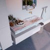 Mondiaz ALAN-DLUX Ensemble de meuble - 130cm - meuble Cale mat - 1 tiroir - Lavabo Cloud Glace suspendu - vasque Droite - 0 trous de robinet SW805751