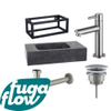 FugaFlow Eccelente Arredo Pack Lave-mains - 40x22x24.5cm - 1 trou de robinet - pierre naturelle - cadre noir - robinet Inox - Noir SW1125267