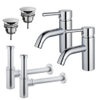 FugaFlow Eccelente Sobrado Kit robinet lavabo - pour double vasque - robinet bas - bonde non-obturable - siphon design - Chrome brillant SW1124224