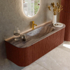 MONDIAZ KURVE-DLUX Meuble de salle de bains 140cm arrondi Gauche + Droite couleur Ruby avec 1 tiroir et 2 portes. Lavabo BIG SMALL Central 1 trou de robinet Oza. SW1432789