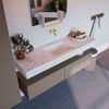 Mondiaz ALAN-DLUX Ensemble de meuble - 150cm - meuble Smoke mat - 2 tiroirs - Lavabo Cloud Opalo suspendu - vasque Centre - 0 trous de robinet SW806360