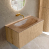 MONDIAZ KURVE-DLUX Meuble de salle de bains 90cm couleur Oak avec 1 tiroir et 0 porte. Vasque BIG SMALL Centre sans trou de robinet Arena. SW1431102