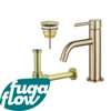 FugaFlow Eccelente Sobrado Slim Slim Kit mitigeur lavabo - robinet bas - bonde nonobturable - siphon design - PVD Laiton brossé SW1124364