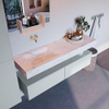 Mondiaz ALAN-DLUX Ensemble de meuble - 150cm - meuble - Clay mat - 2 tiroirs - Lavabo Cloud Ostra suspendu - vasque gauche - 0 trous de robinet - Beige SW807765